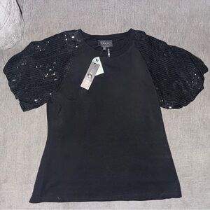 Gracia Black Sequin Sleeve Blouse
